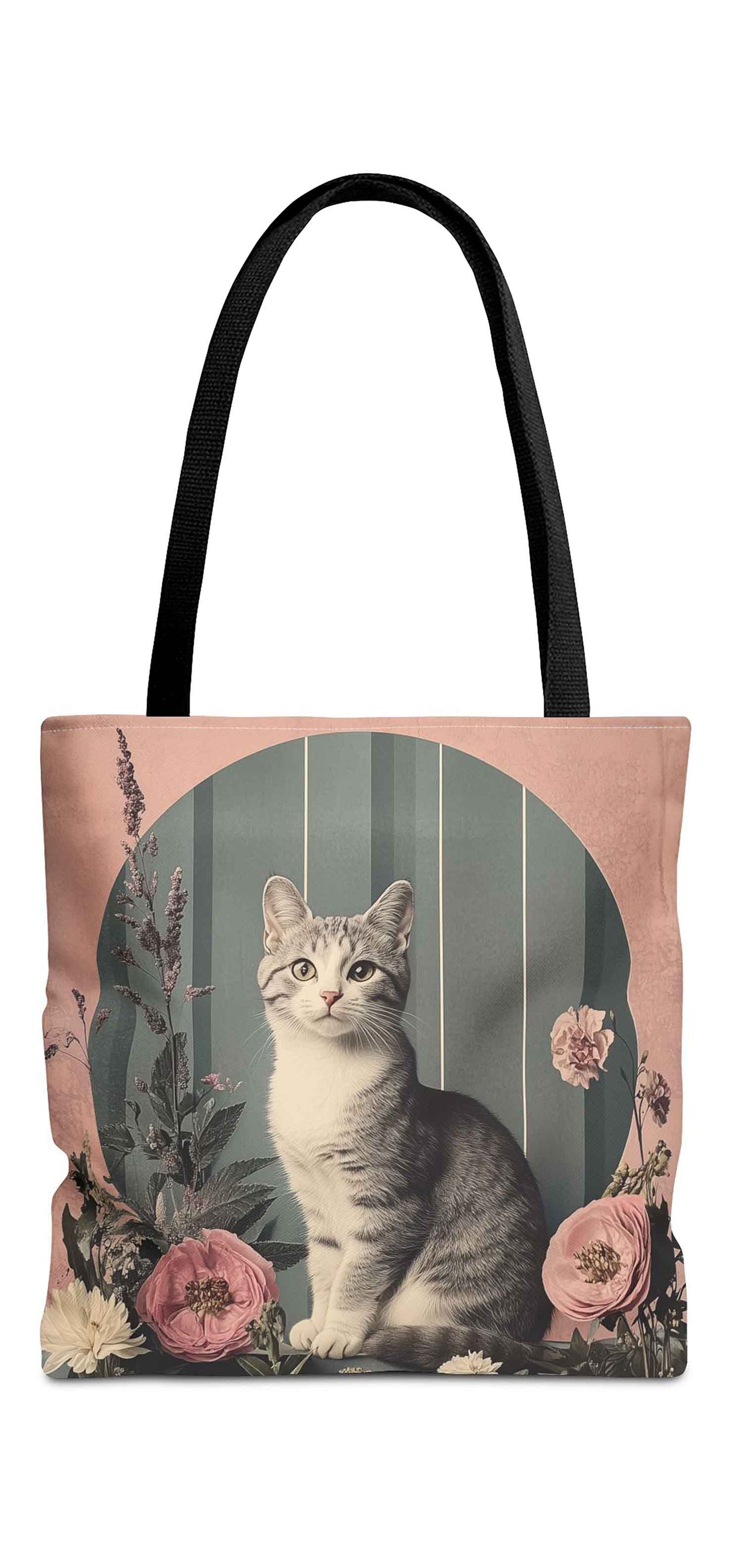 Vintage Floral Cat Tote Bag