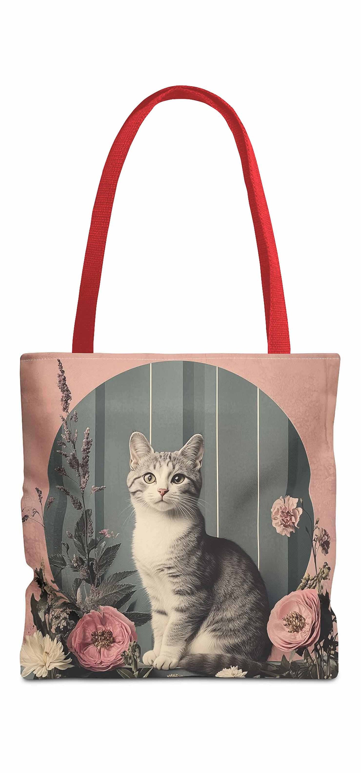 Vintage Floral Cat Tote Bag