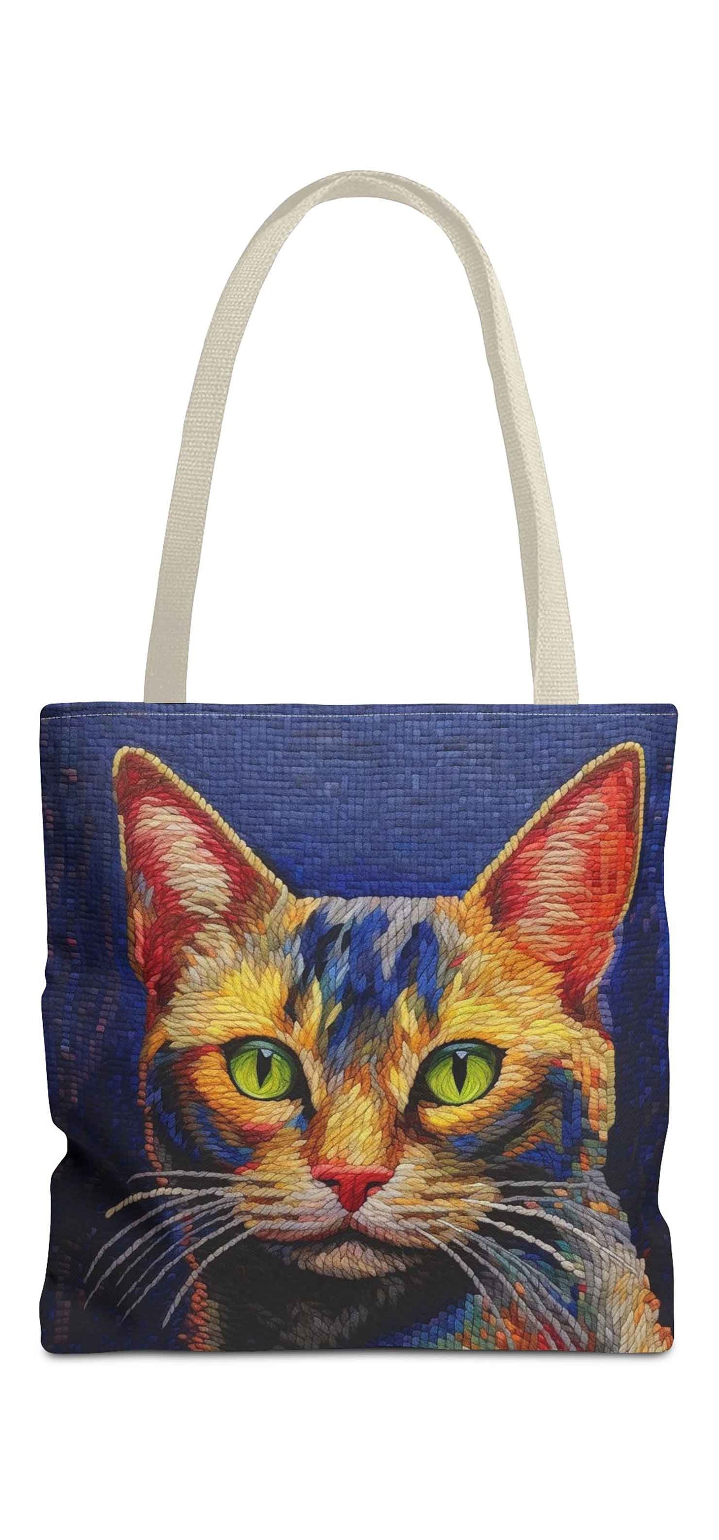 Needlepoint Art Cat Tote Bag