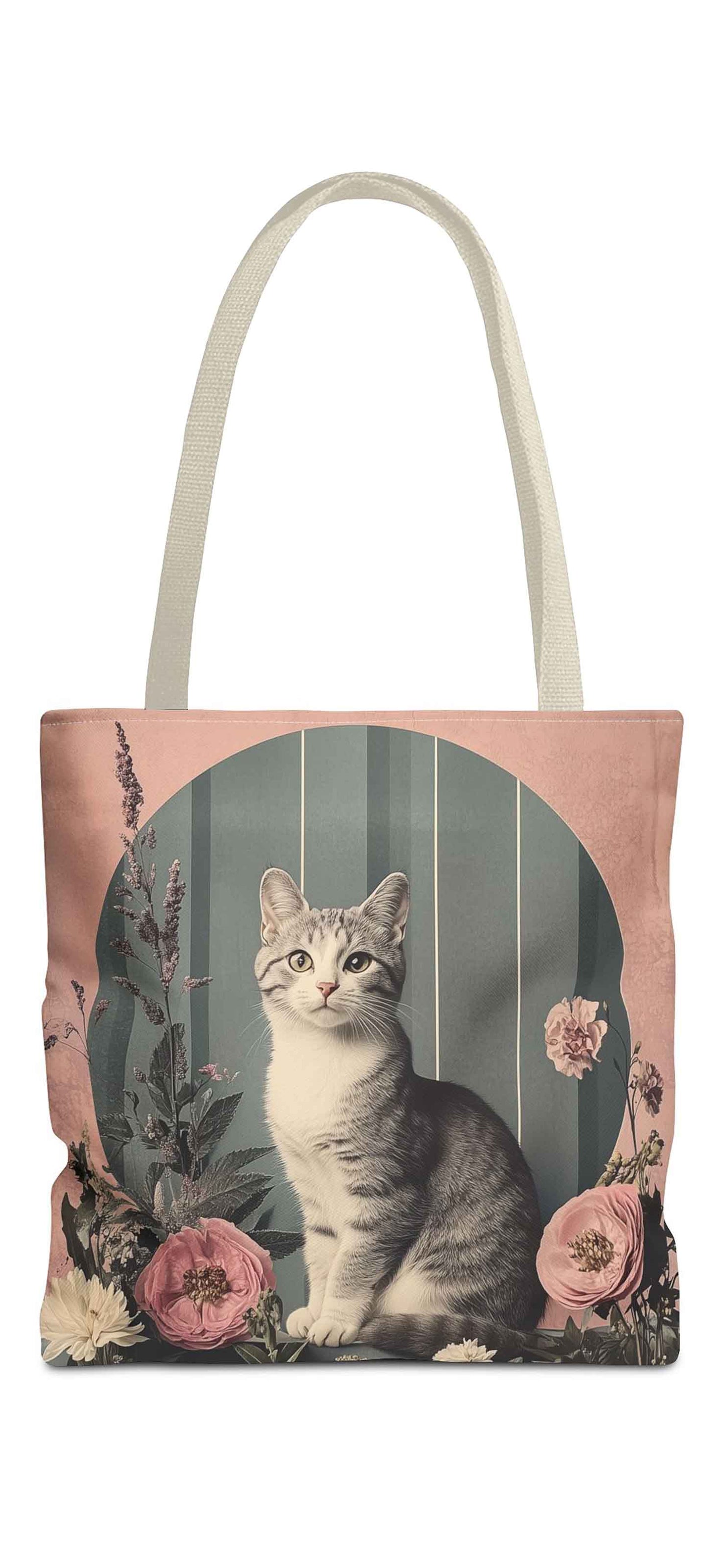 Vintage Floral Cat Tote Bag