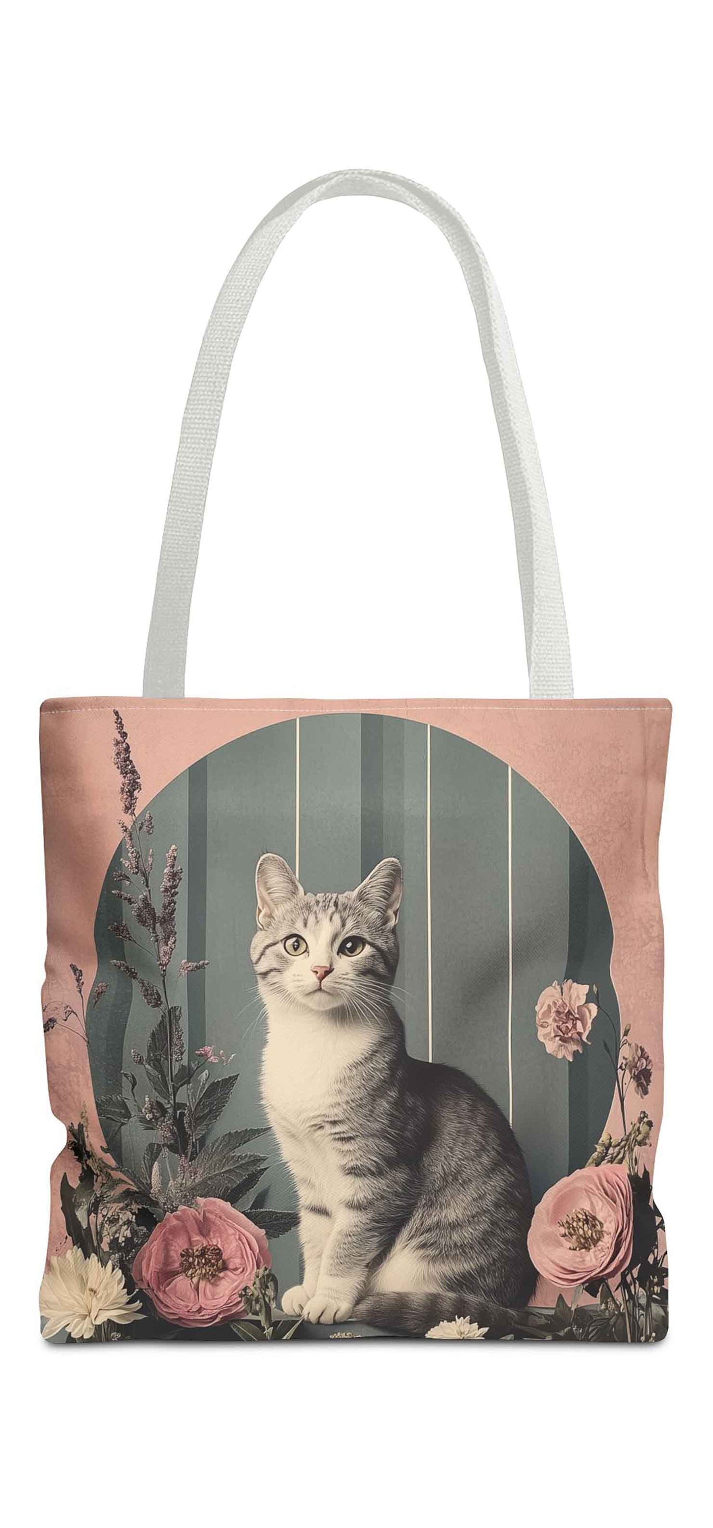 Vintage Floral Cat Tote Bag