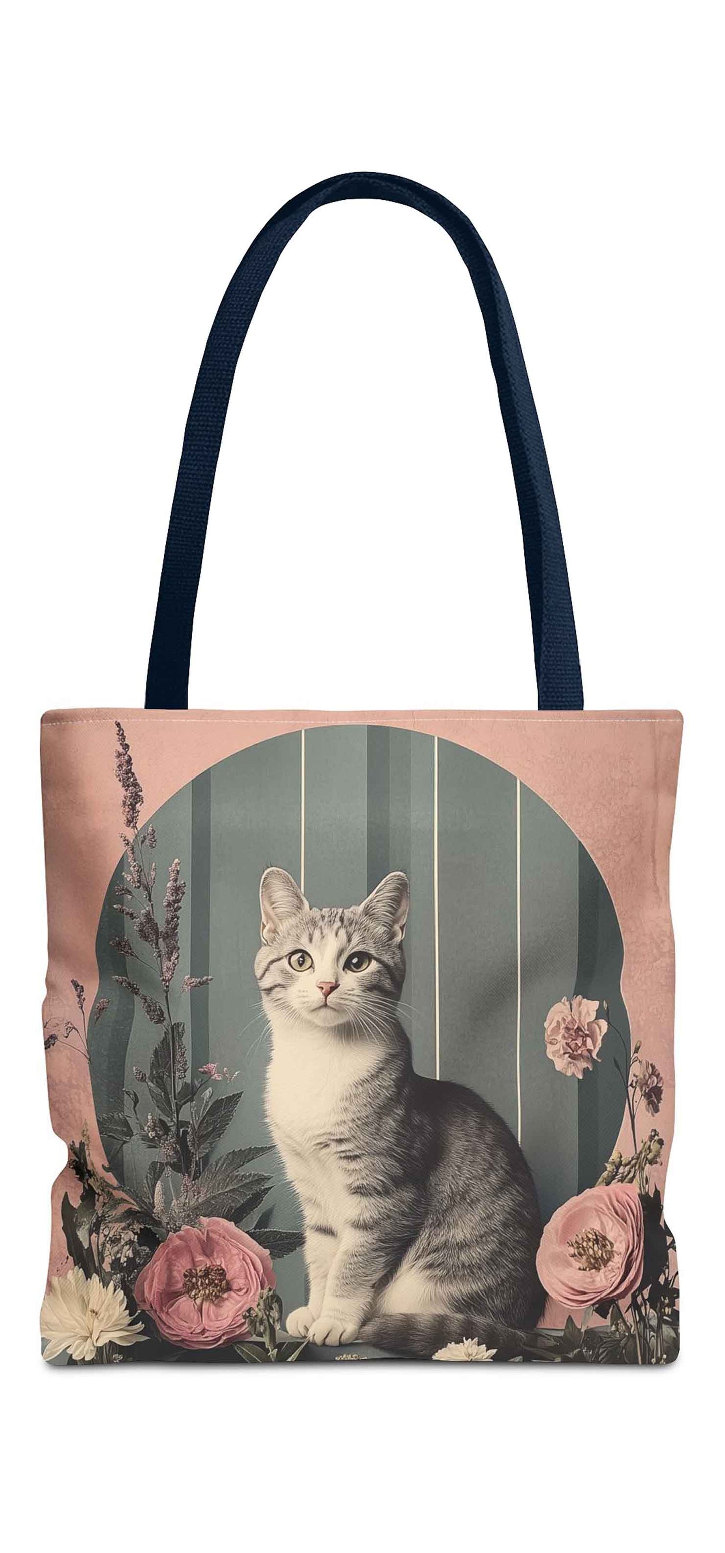 Vintage Floral Cat Tote Bag