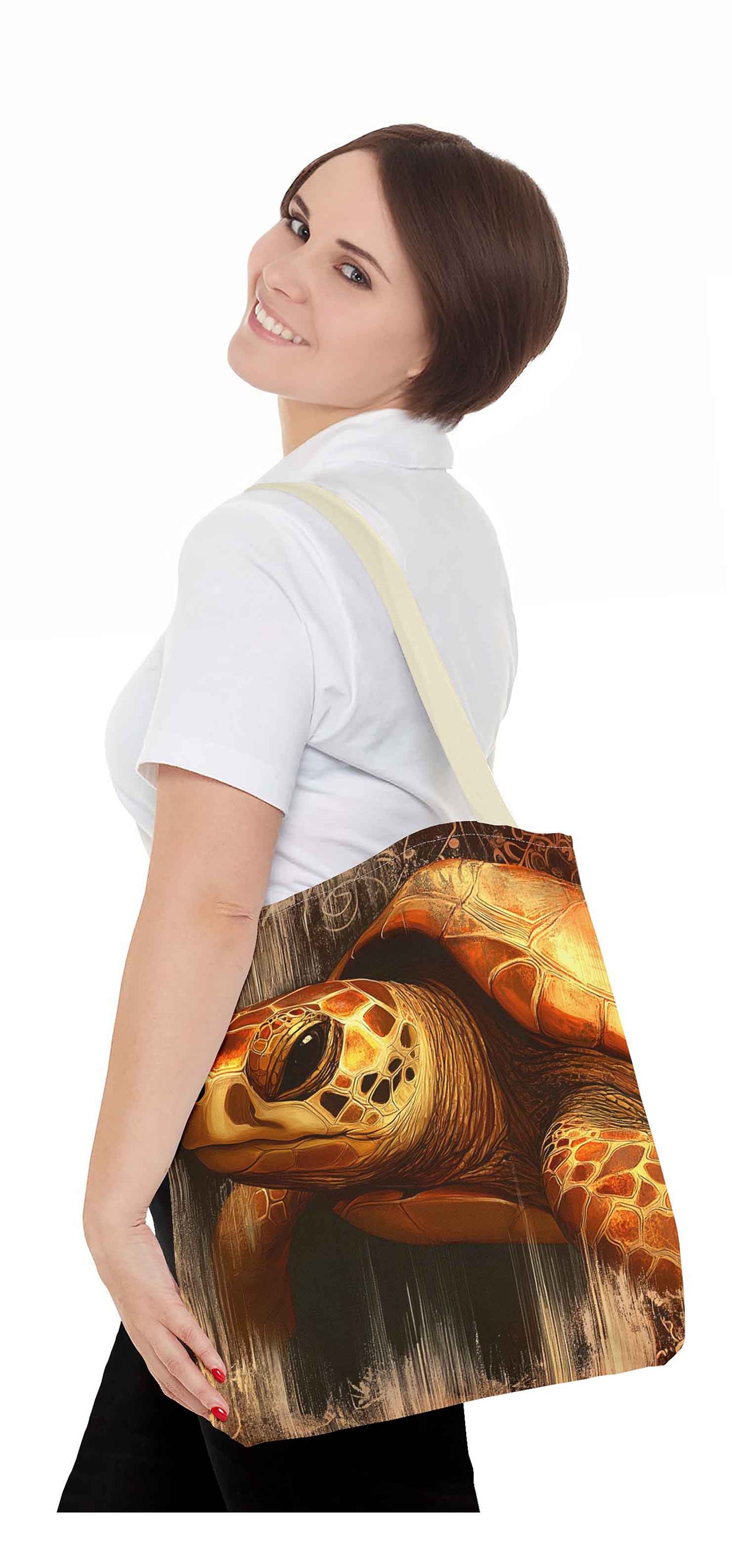 Golden Vintage Turtle Tote Bag