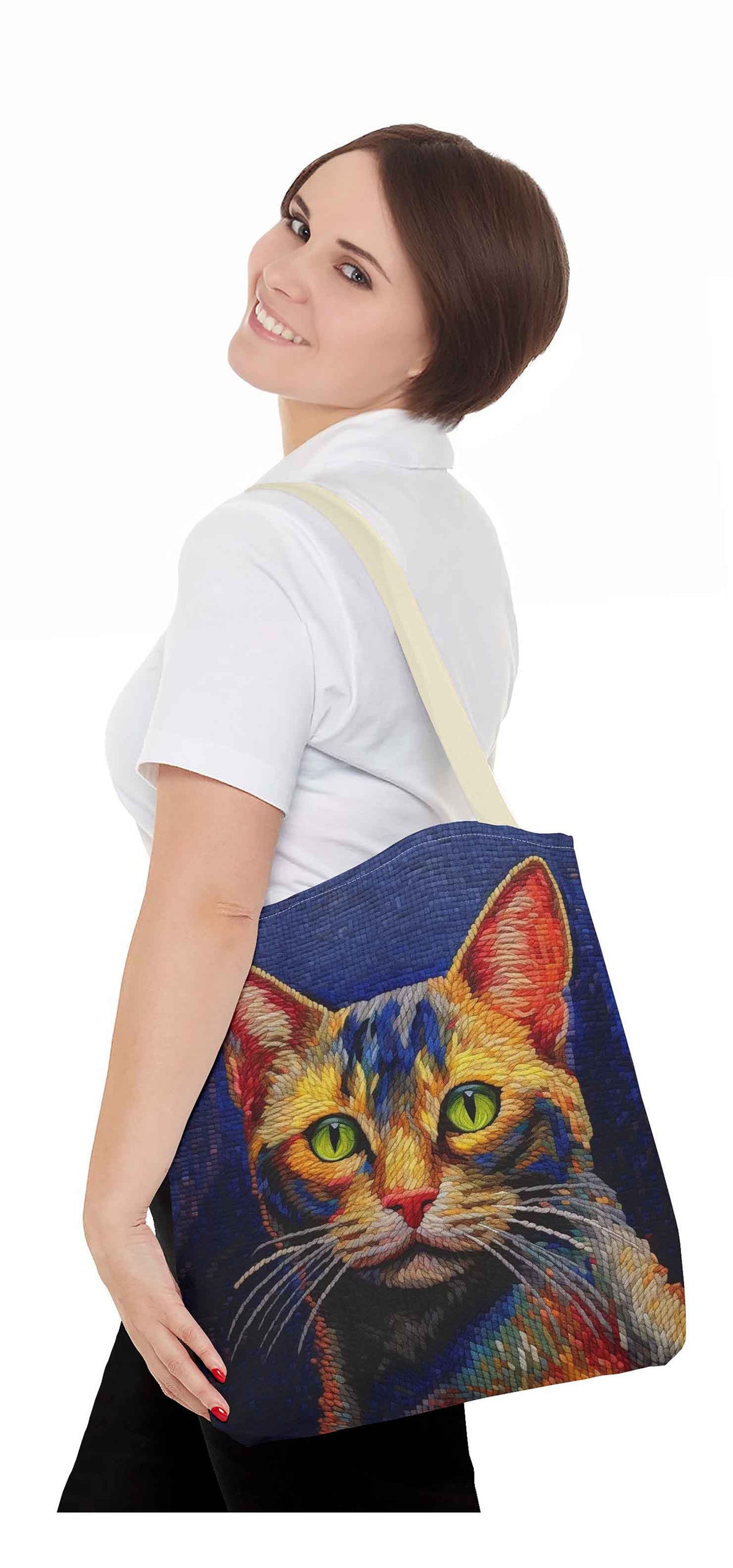 Needlepoint Art Cat Tote Bag