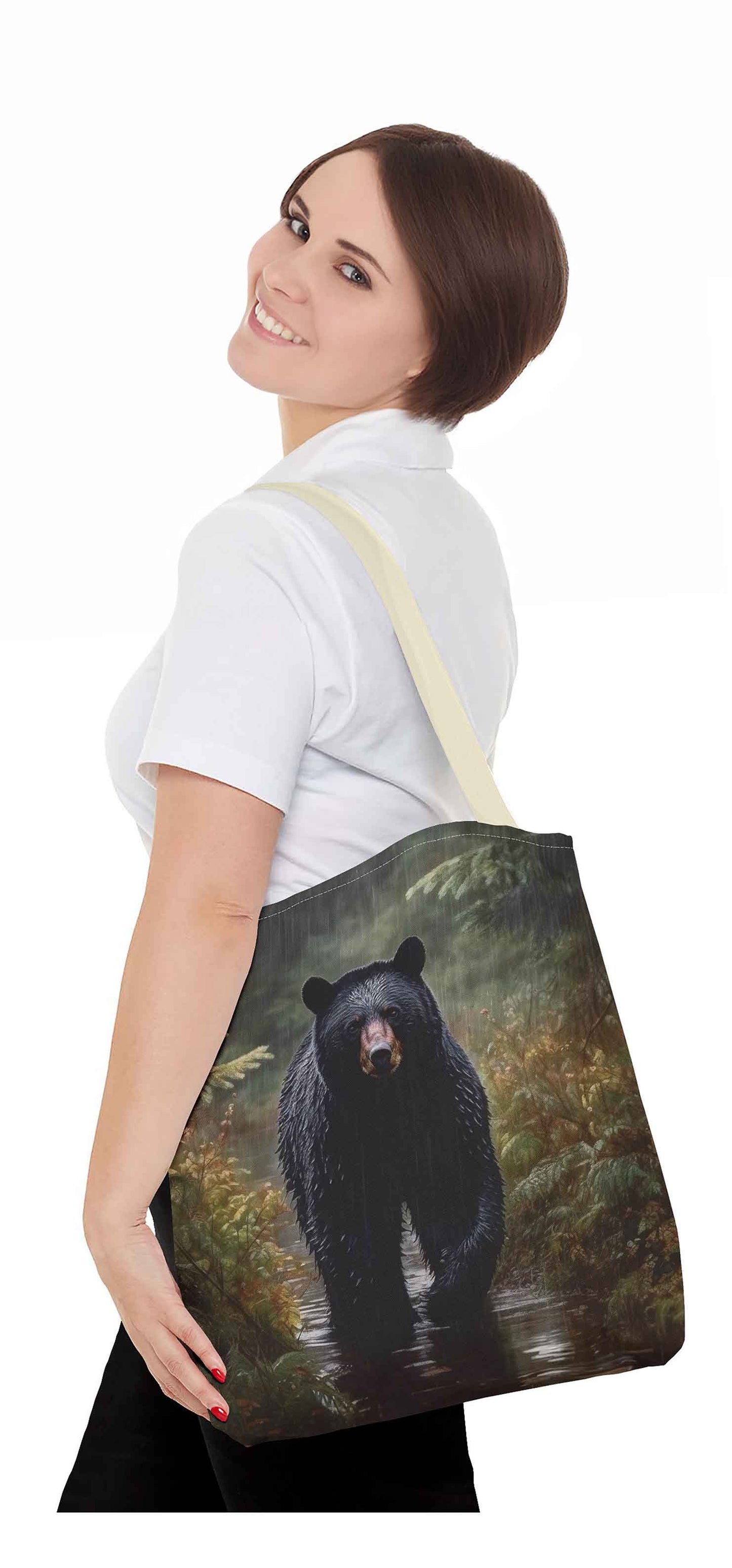 Rainfall Stroll Black Bear Tote Bag