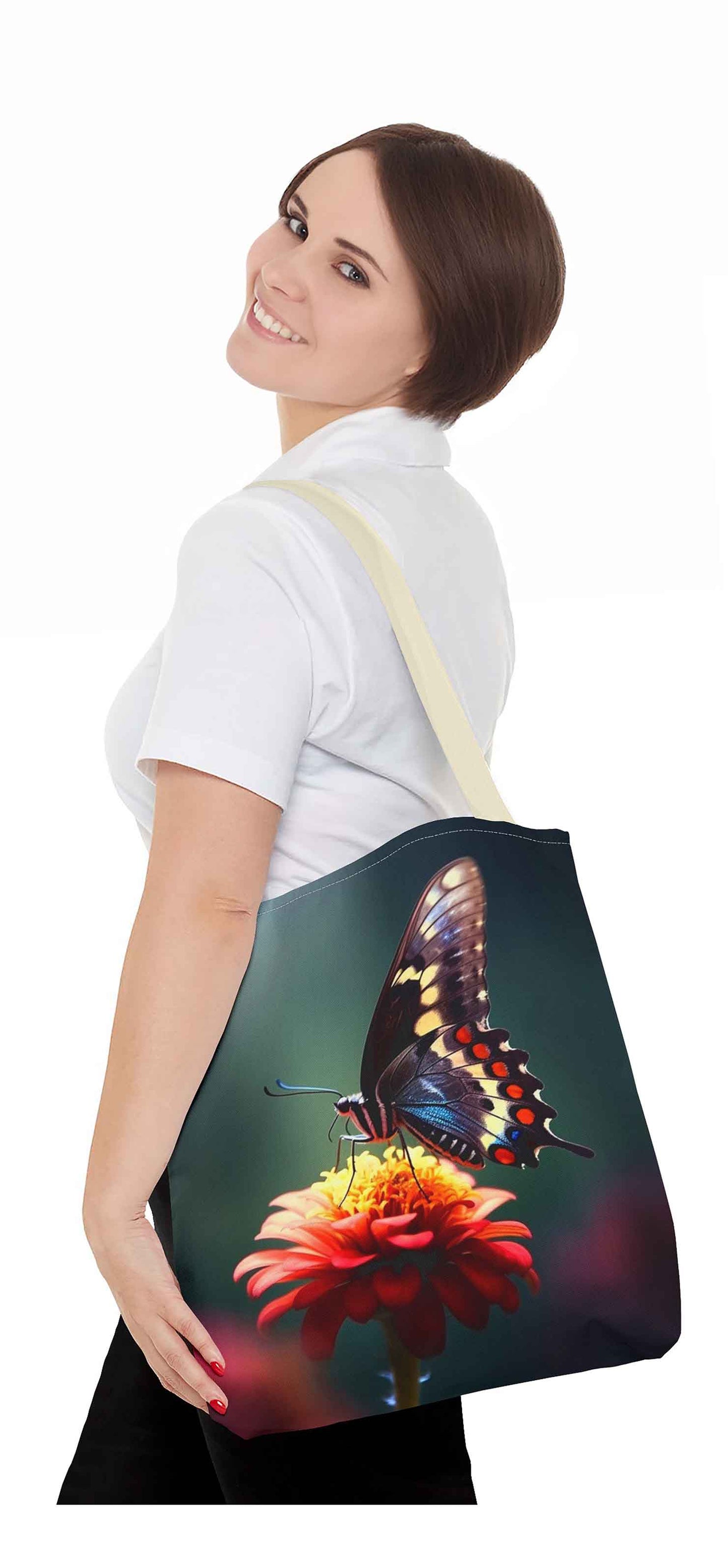Floral Grace Butterfly Tote Bag