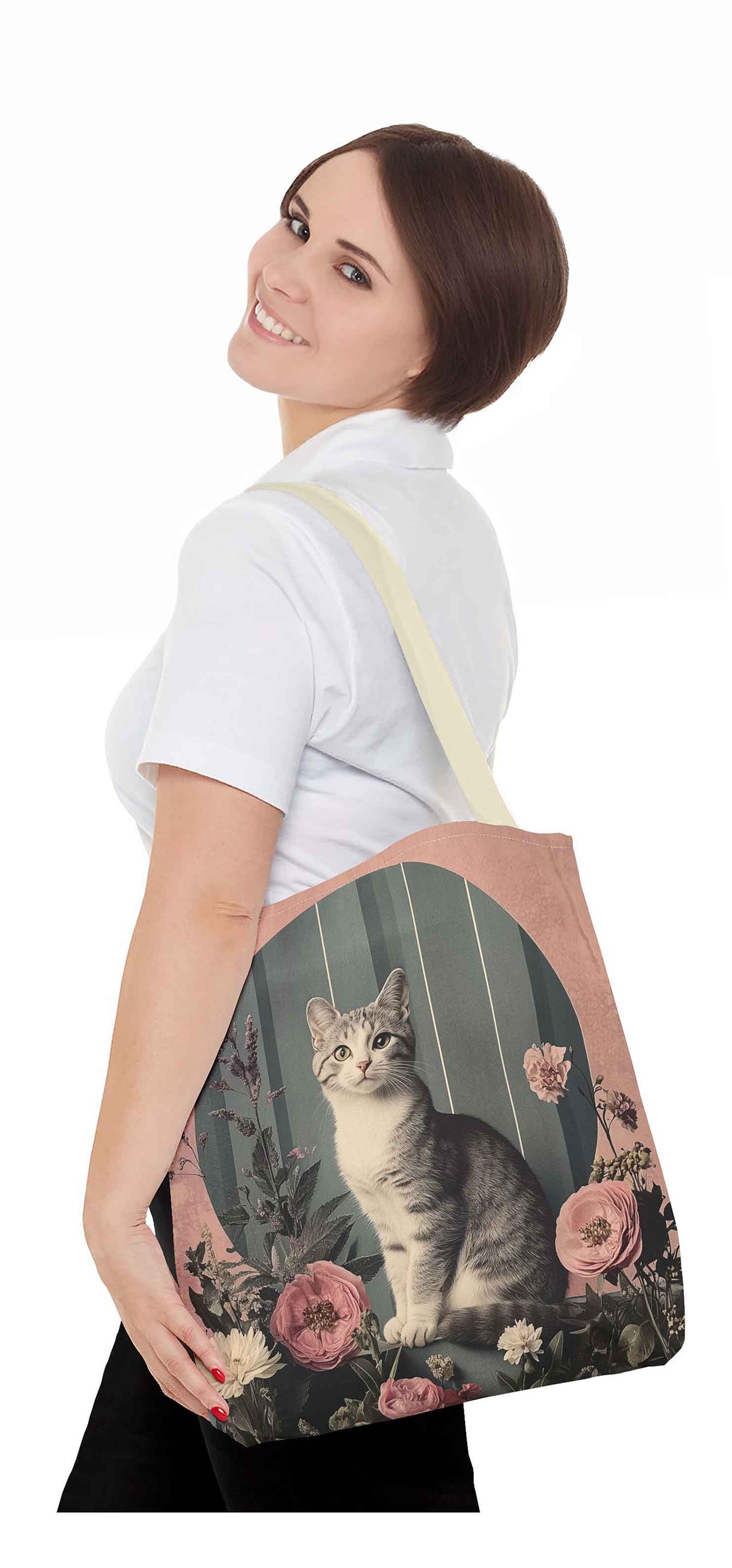 Vintage Floral Cat Tote Bag