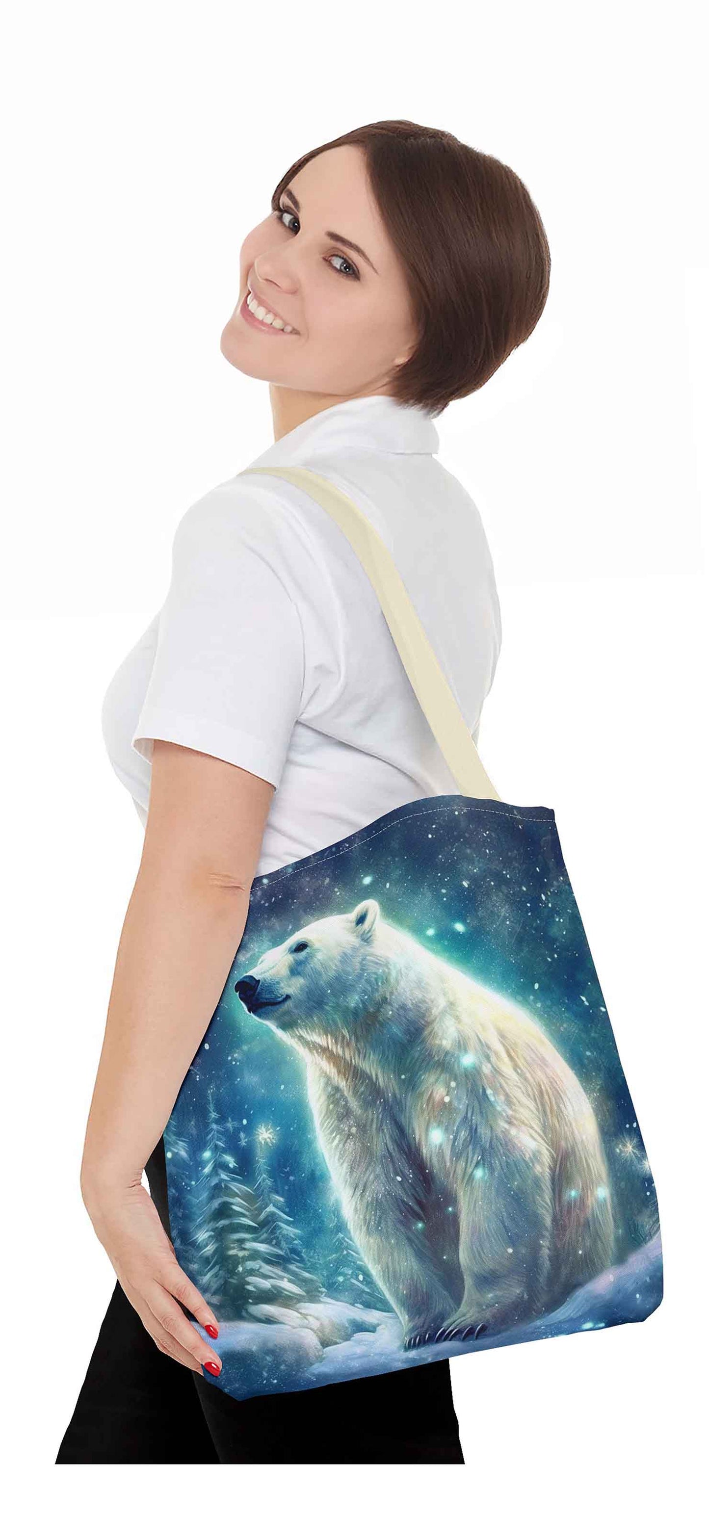 Frosty Aurora Polar Bear Tote Bag