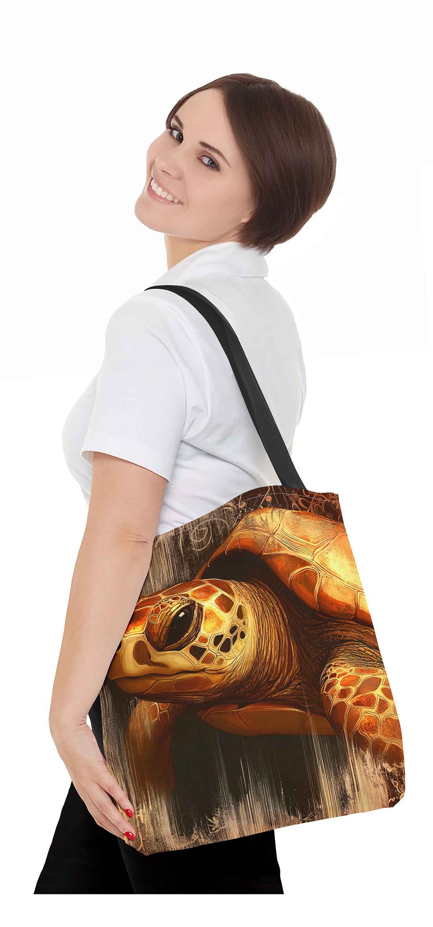 Golden Vintage Turtle Tote Bag