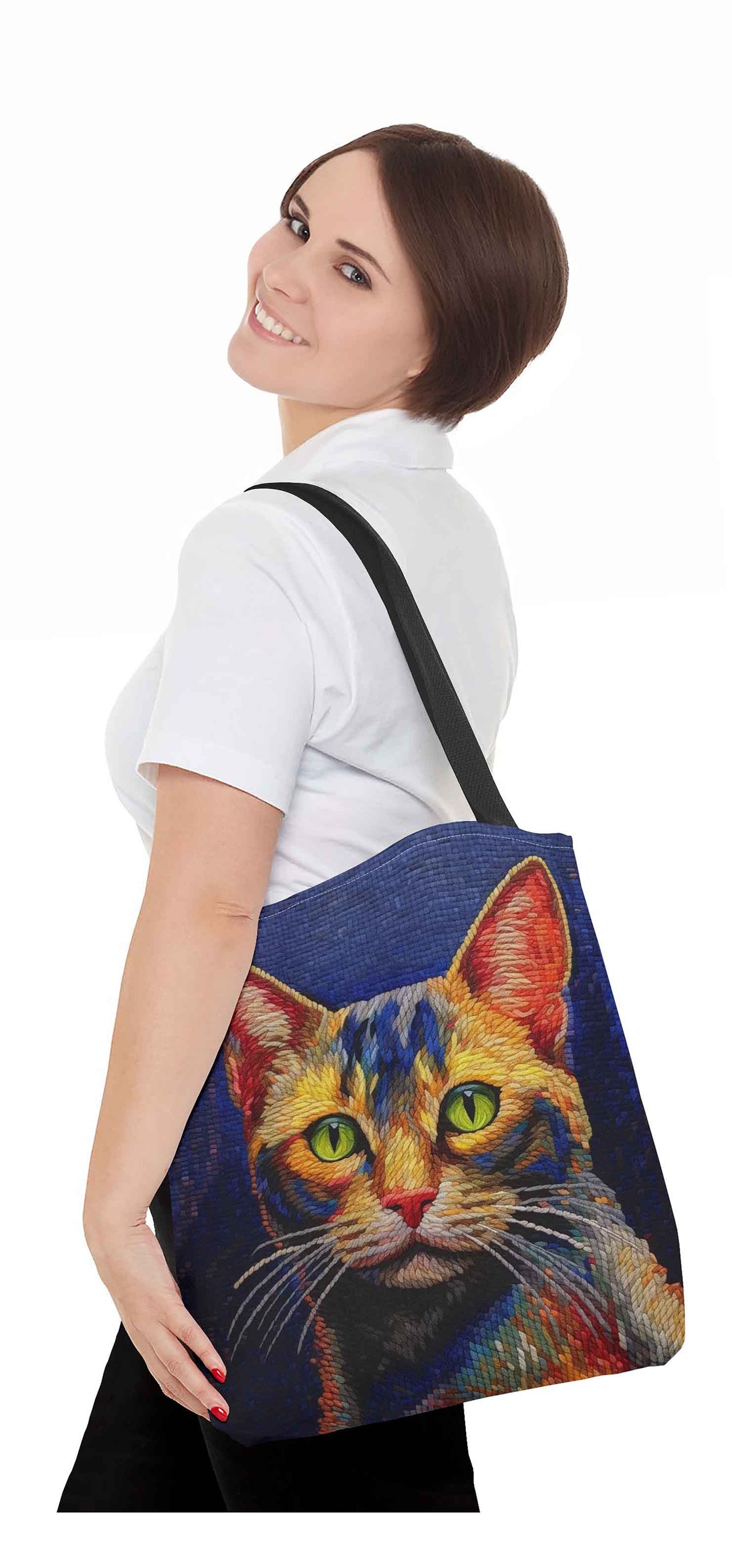 Needlepoint Art Cat Tote Bag