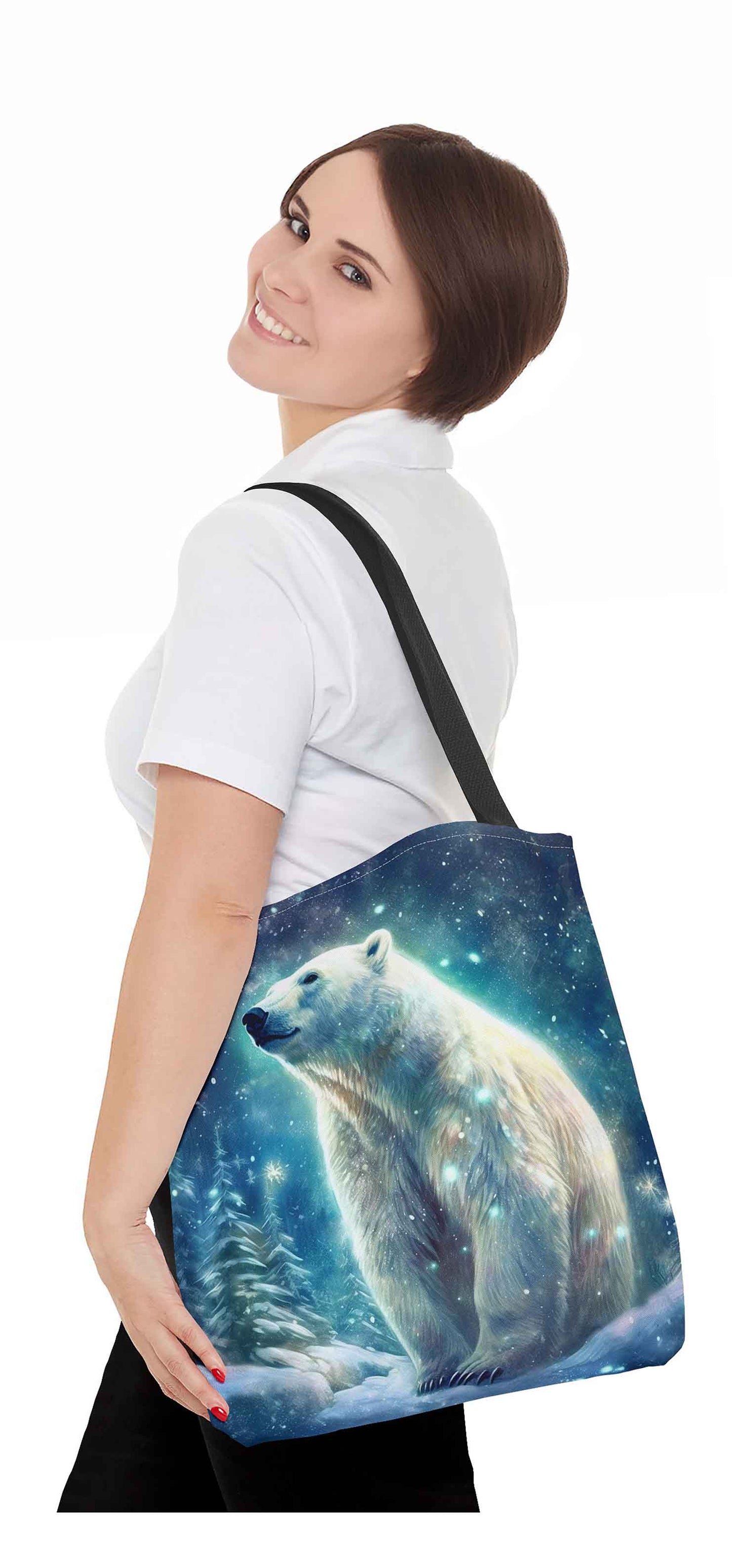 Frosty Aurora Polar Bear Tote Bag