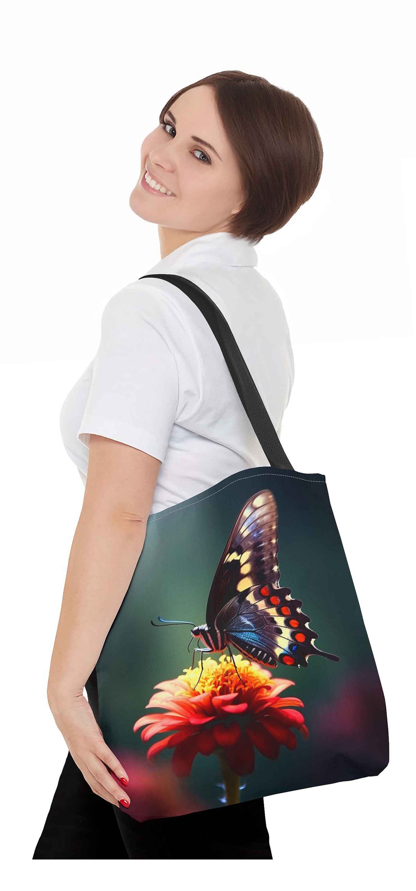Floral Grace Butterfly Tote Bag