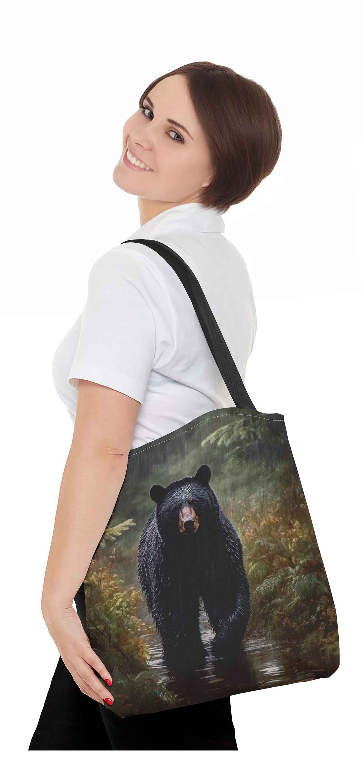 Rainfall Stroll Black Bear Tote Bag