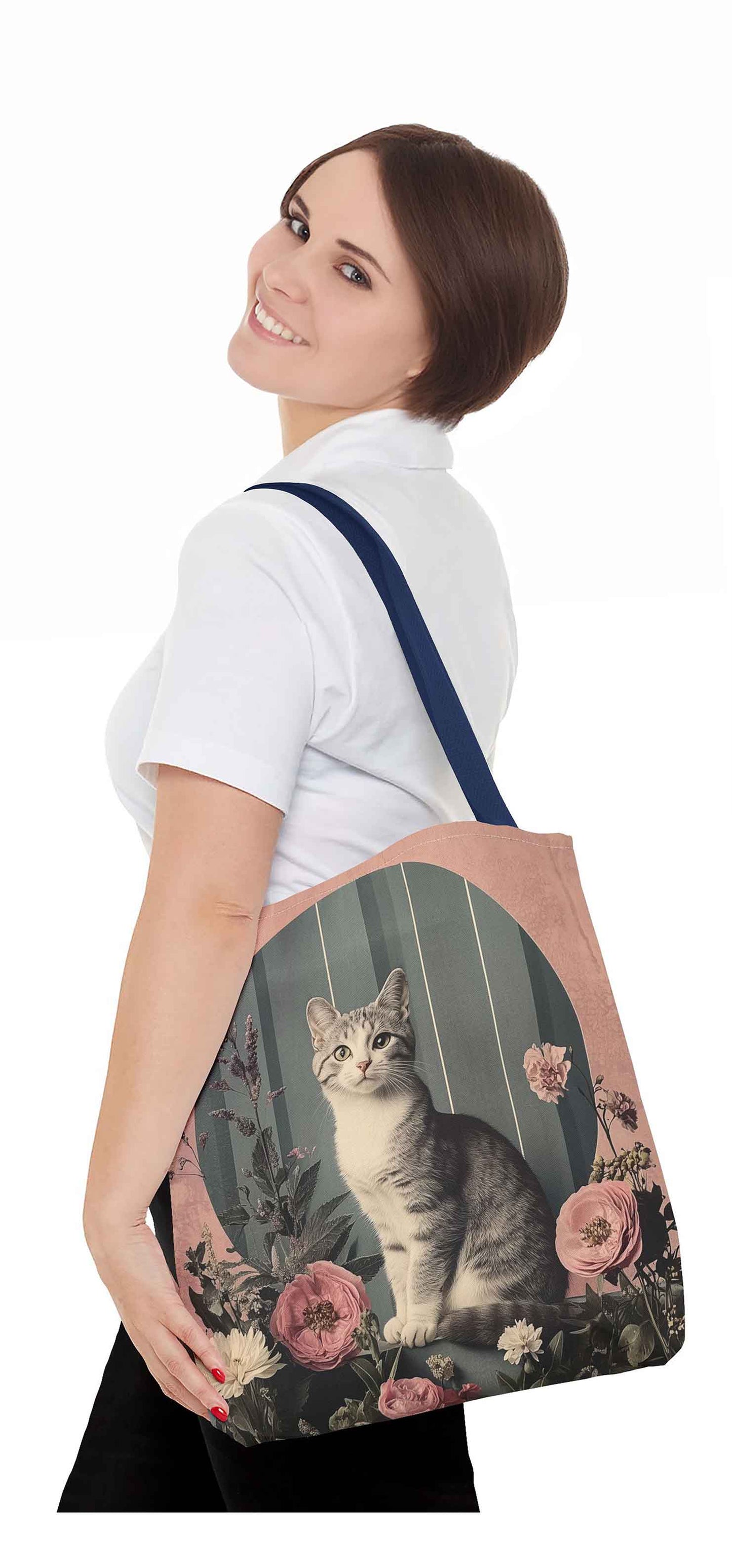 Vintage Floral Cat Tote Bag