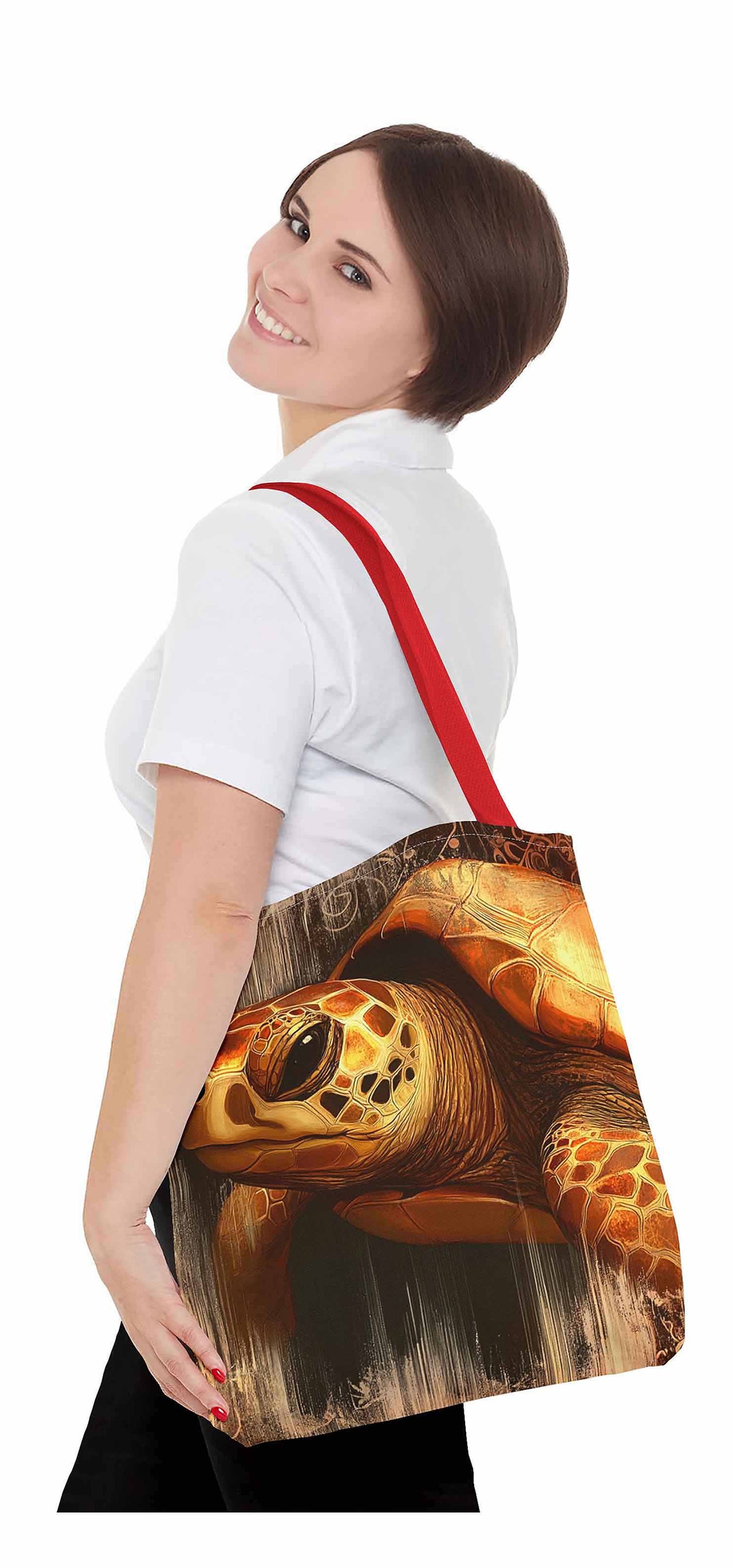 Golden Vintage Turtle Tote Bag