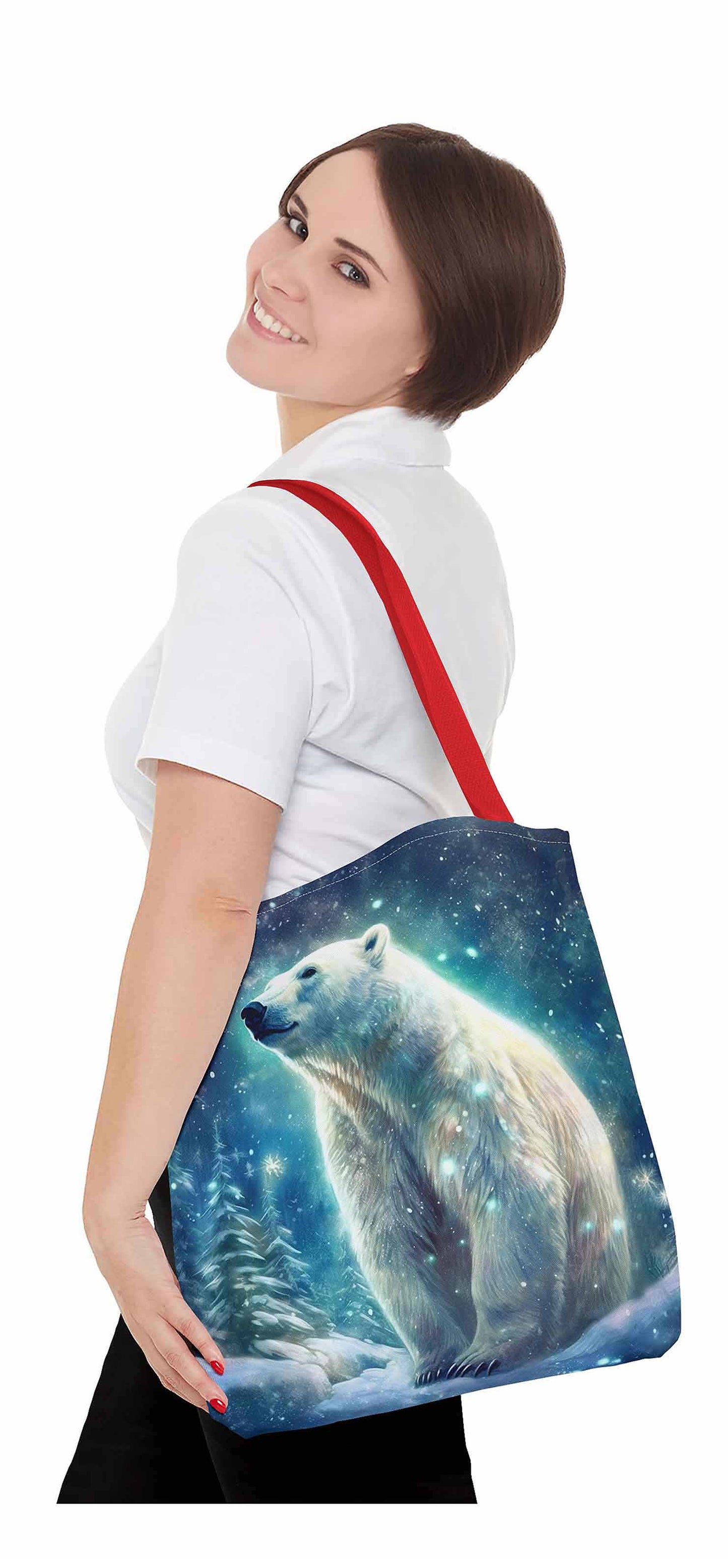 Frosty Aurora Polar Bear Tote Bag