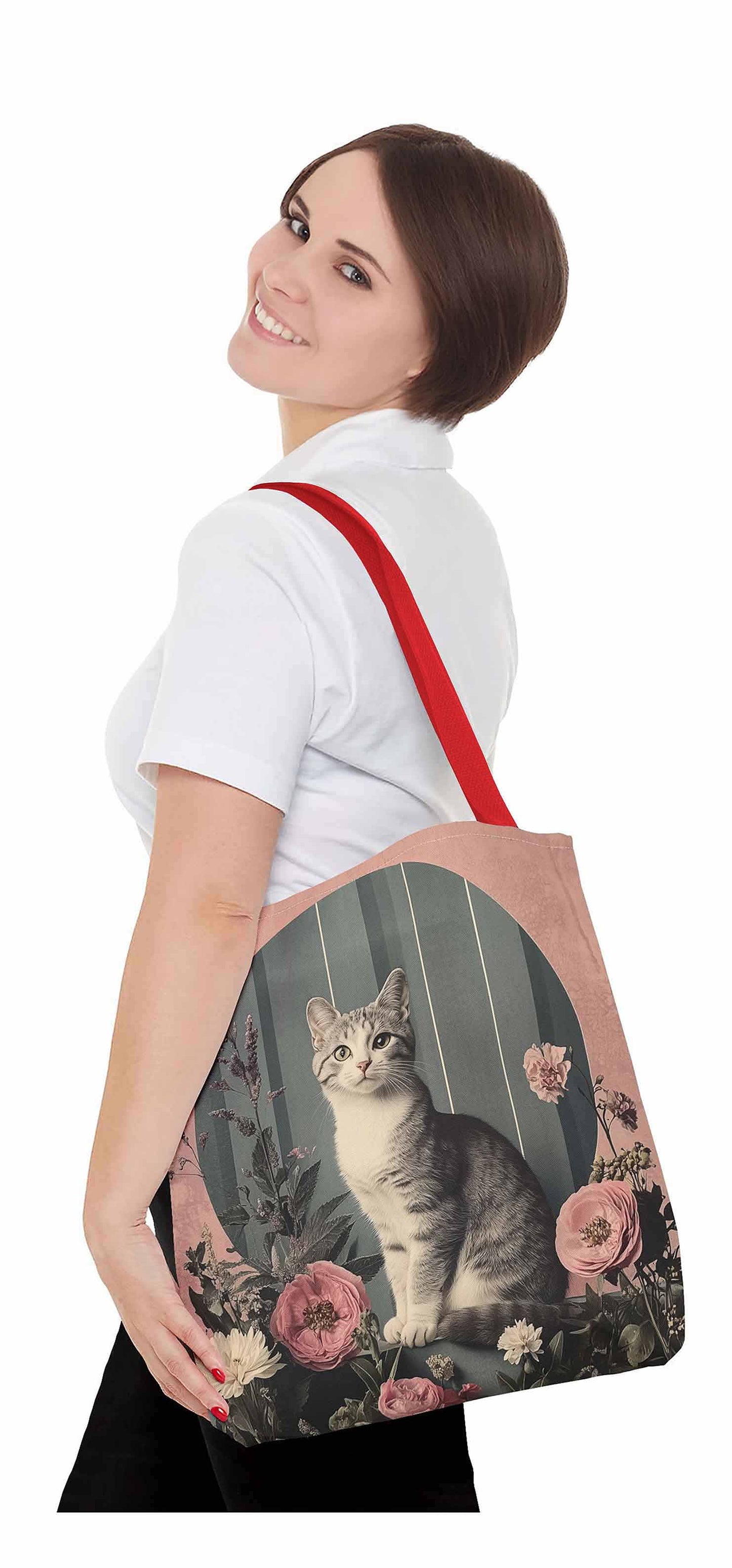 Vintage Floral Cat Tote Bag