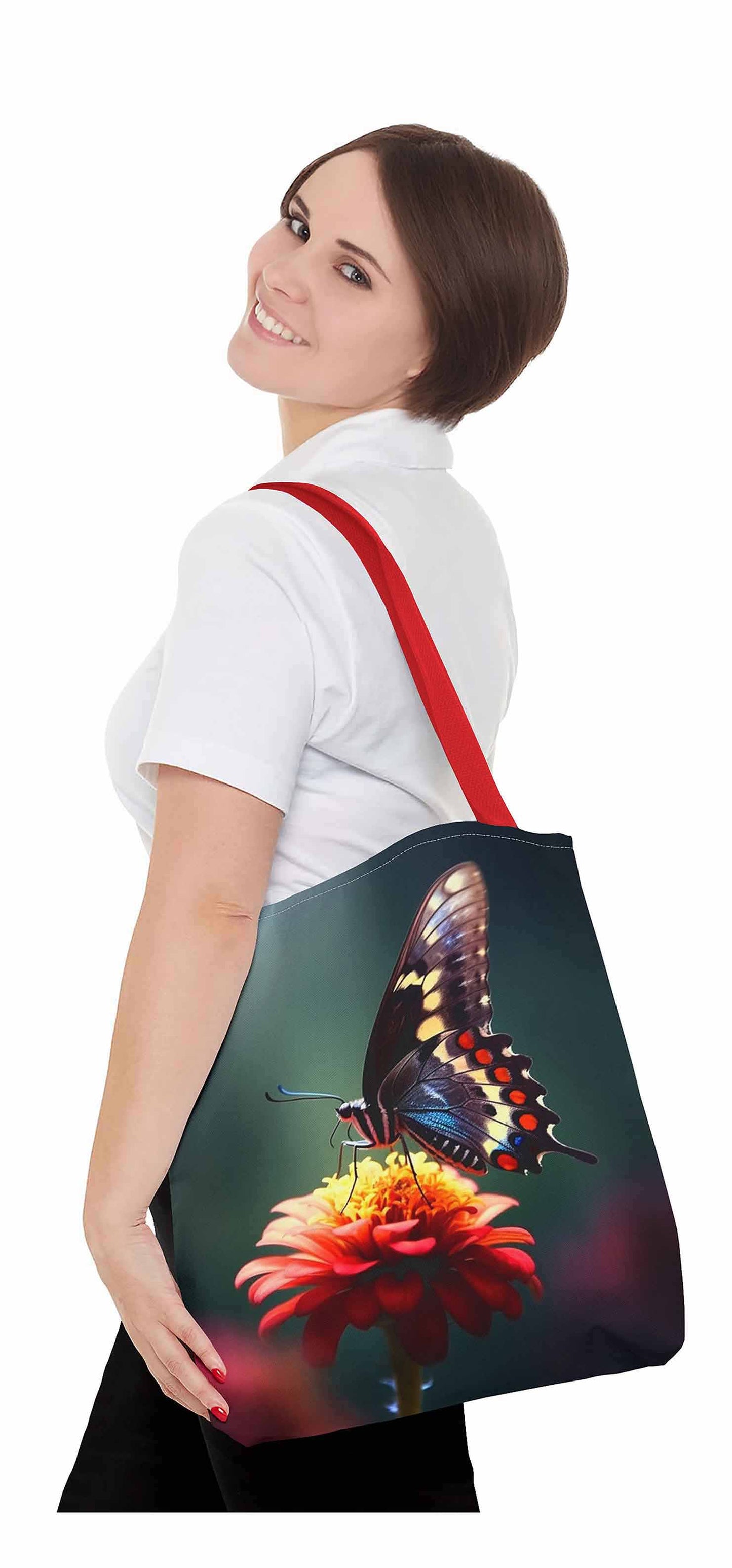 Floral Grace Butterfly Tote Bag