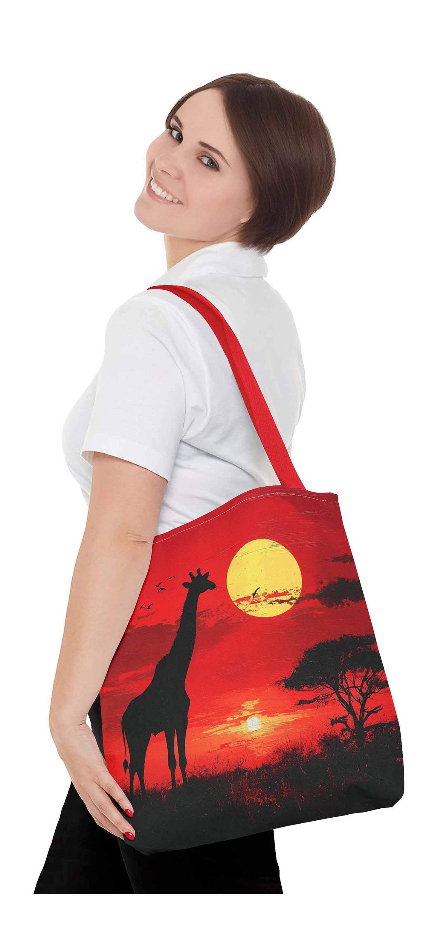 Crimson Safari Giraffe Tote Bag