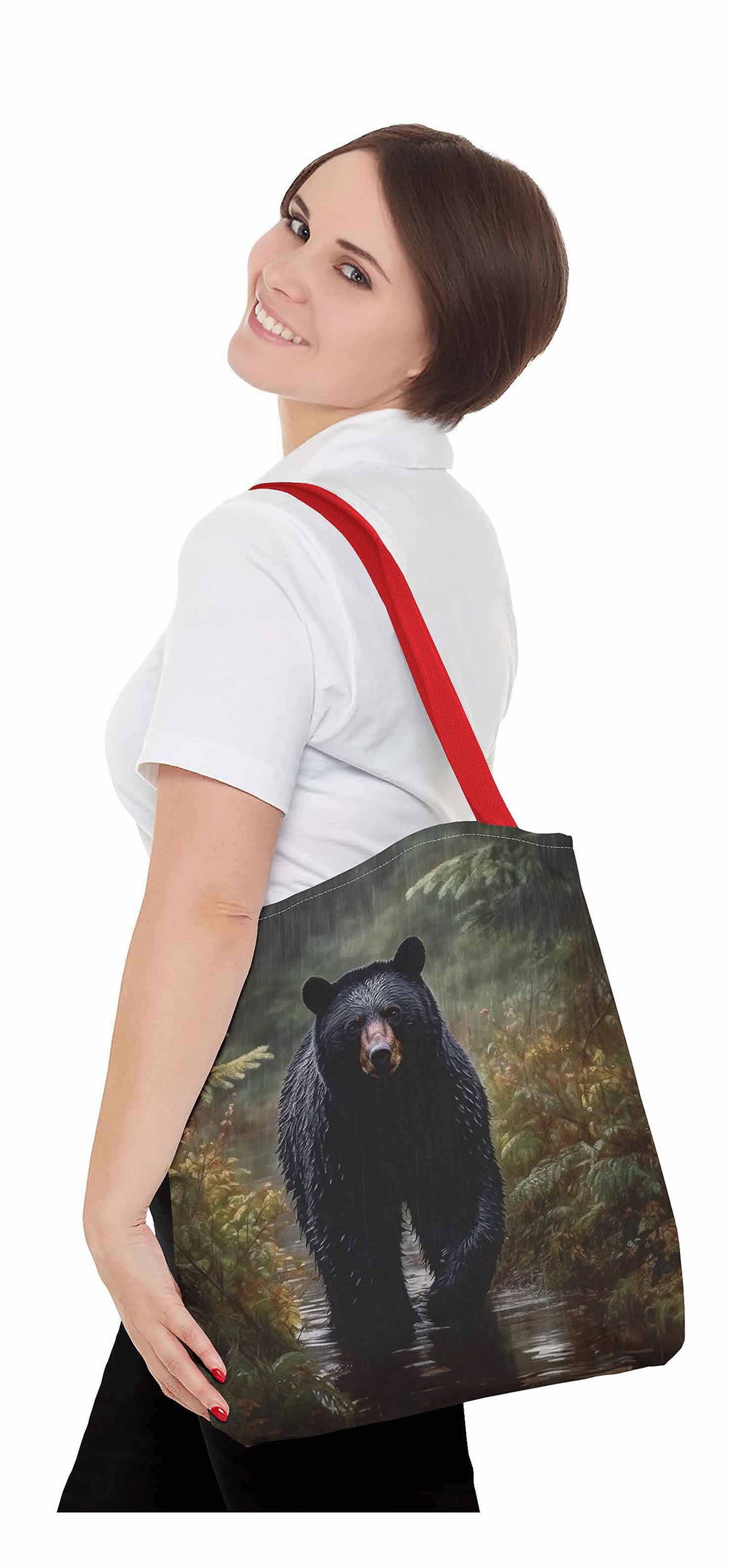 Rainfall Stroll Black Bear Tote Bag