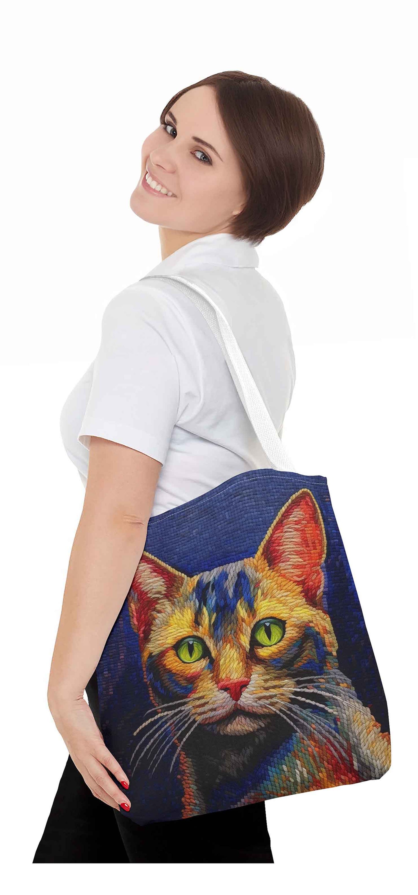 Needlepoint Art Cat Tote Bag