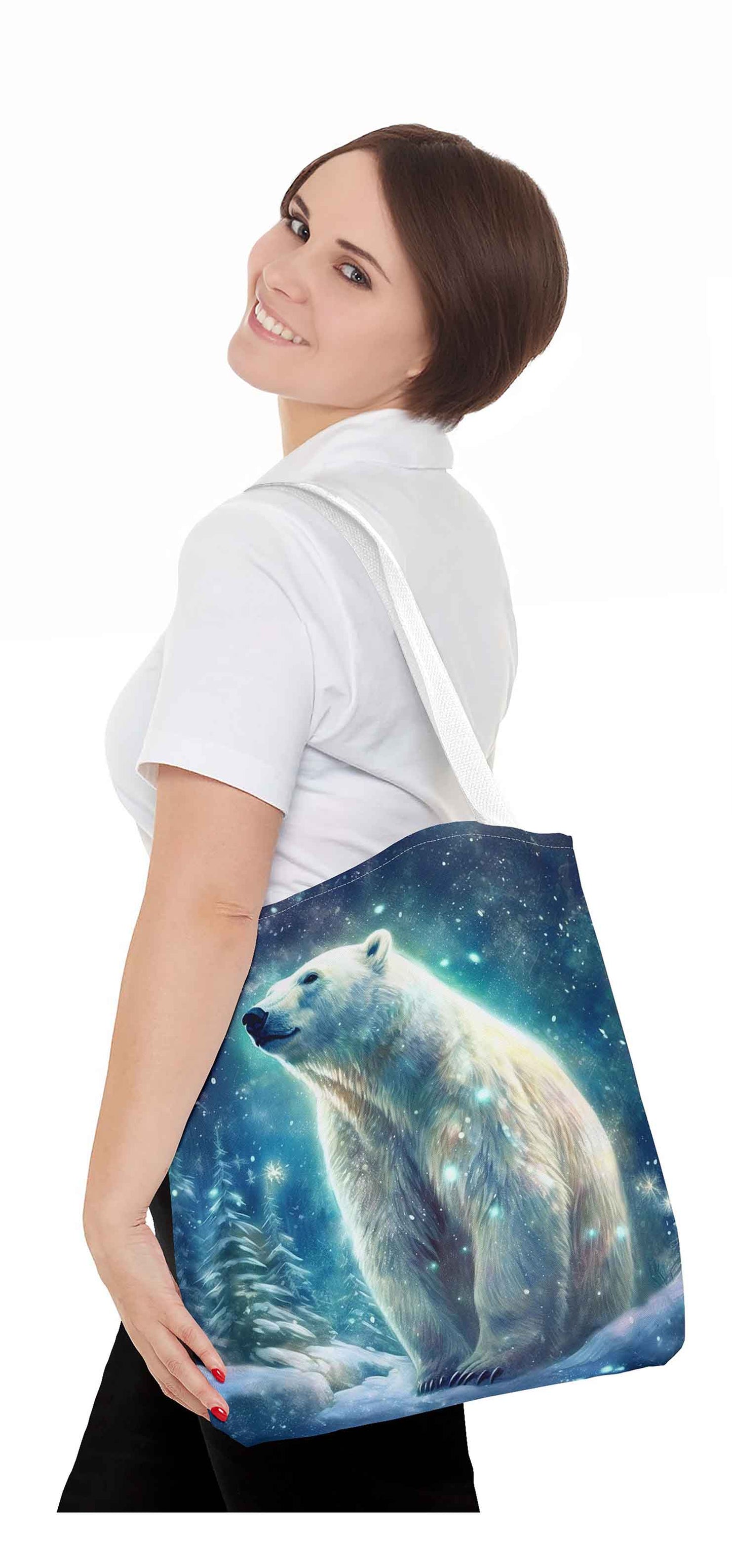 Frosty Aurora Polar Bear Tote Bag
