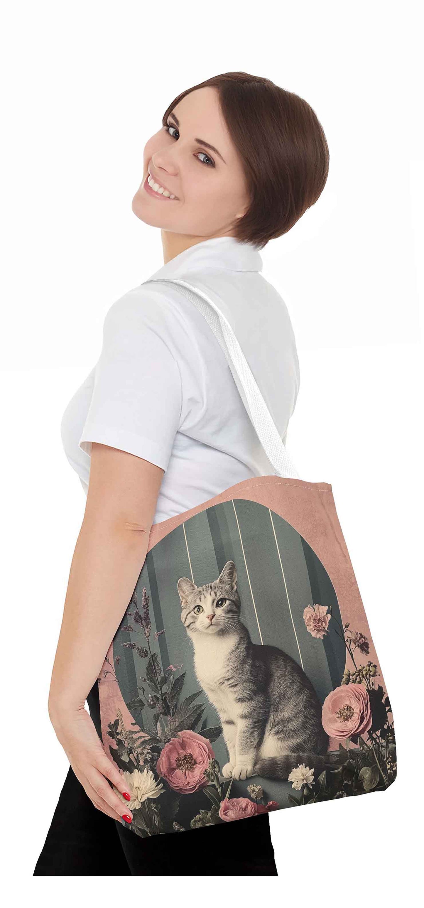 Vintage Floral Cat Tote Bag