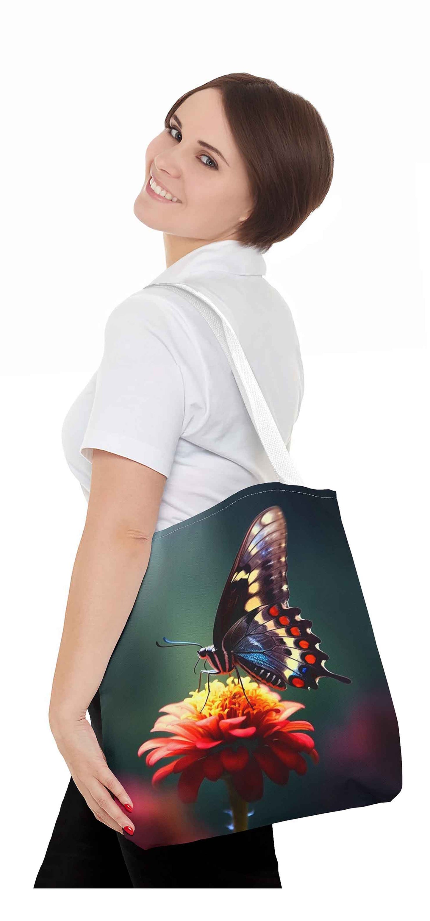 Floral Grace Butterfly Tote Bag