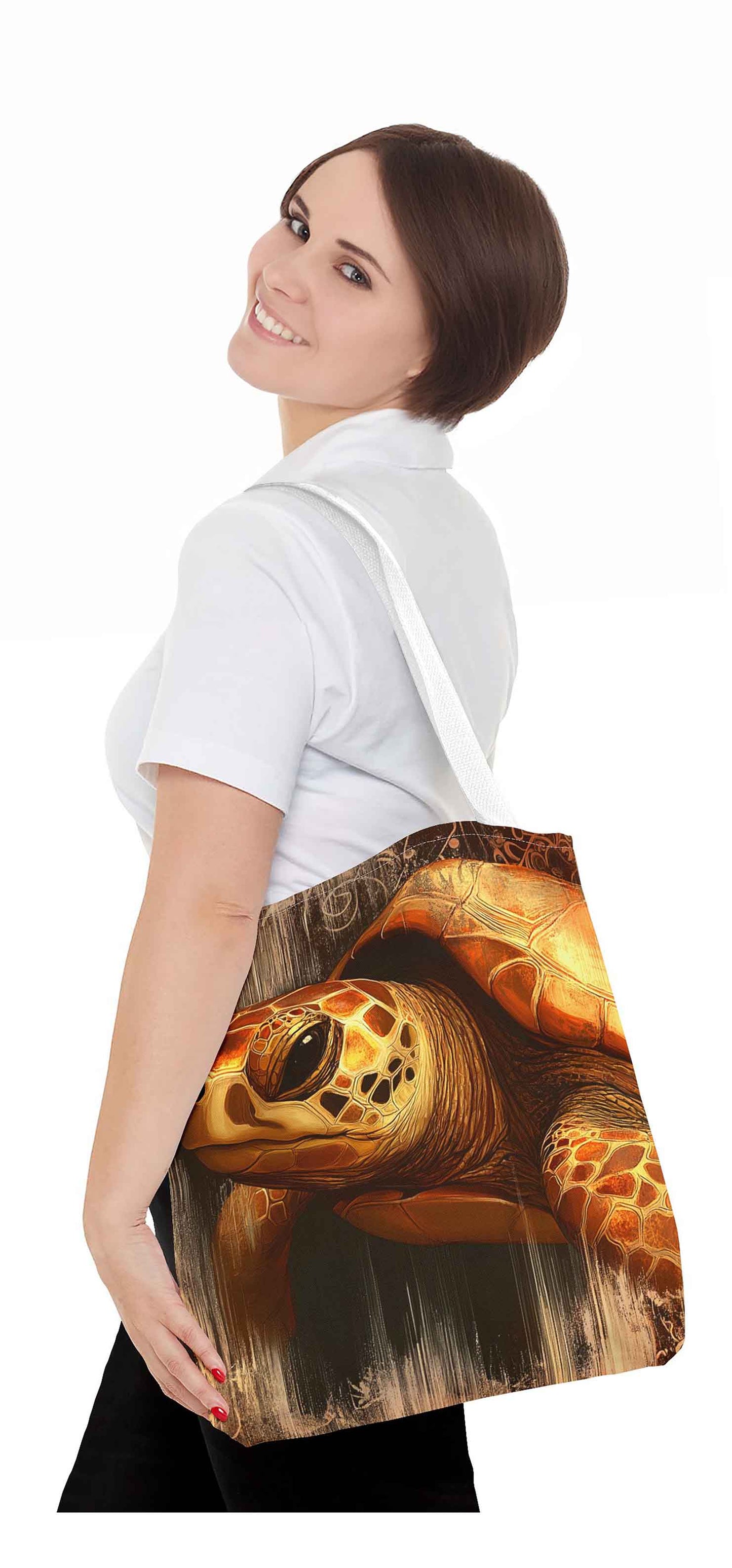 Golden Vintage Turtle Tote Bag