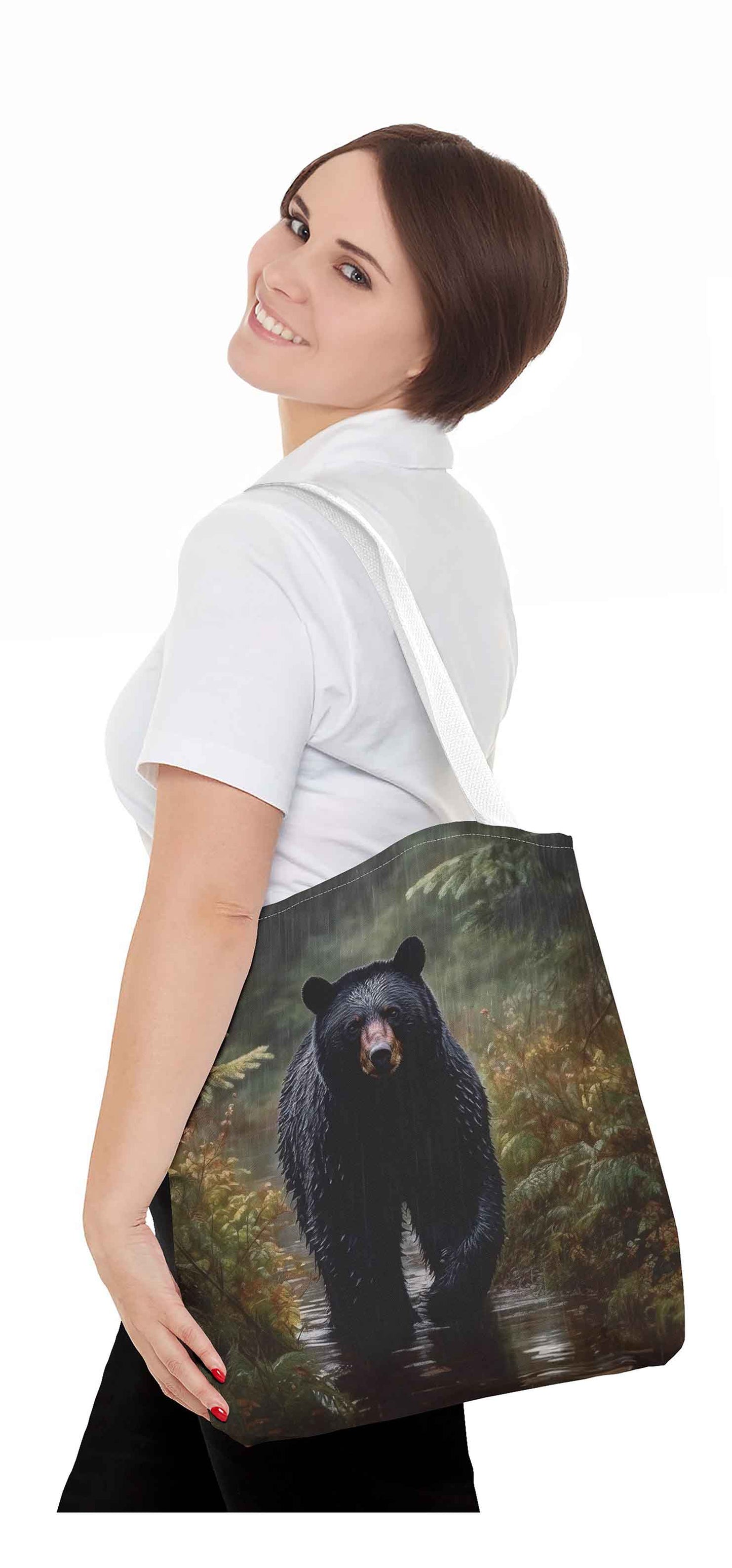 Rainfall Stroll Black Bear Tote Bag