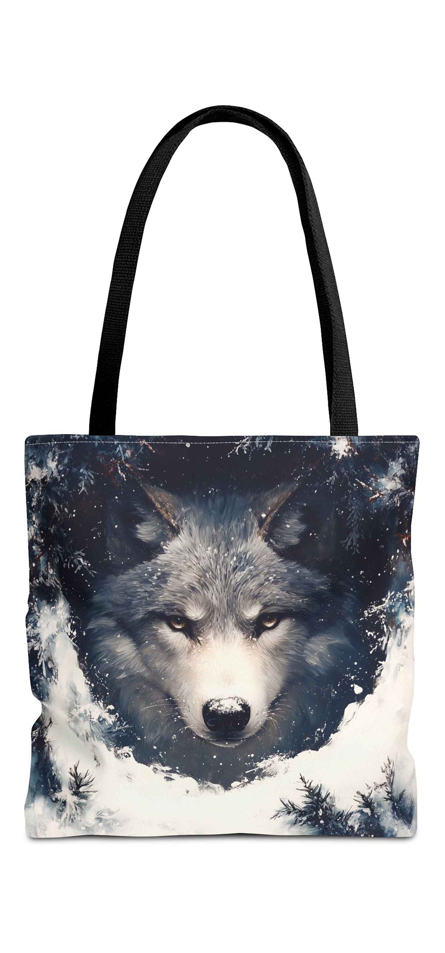 Silent Watcher in the Snow Wolf Tote Bag