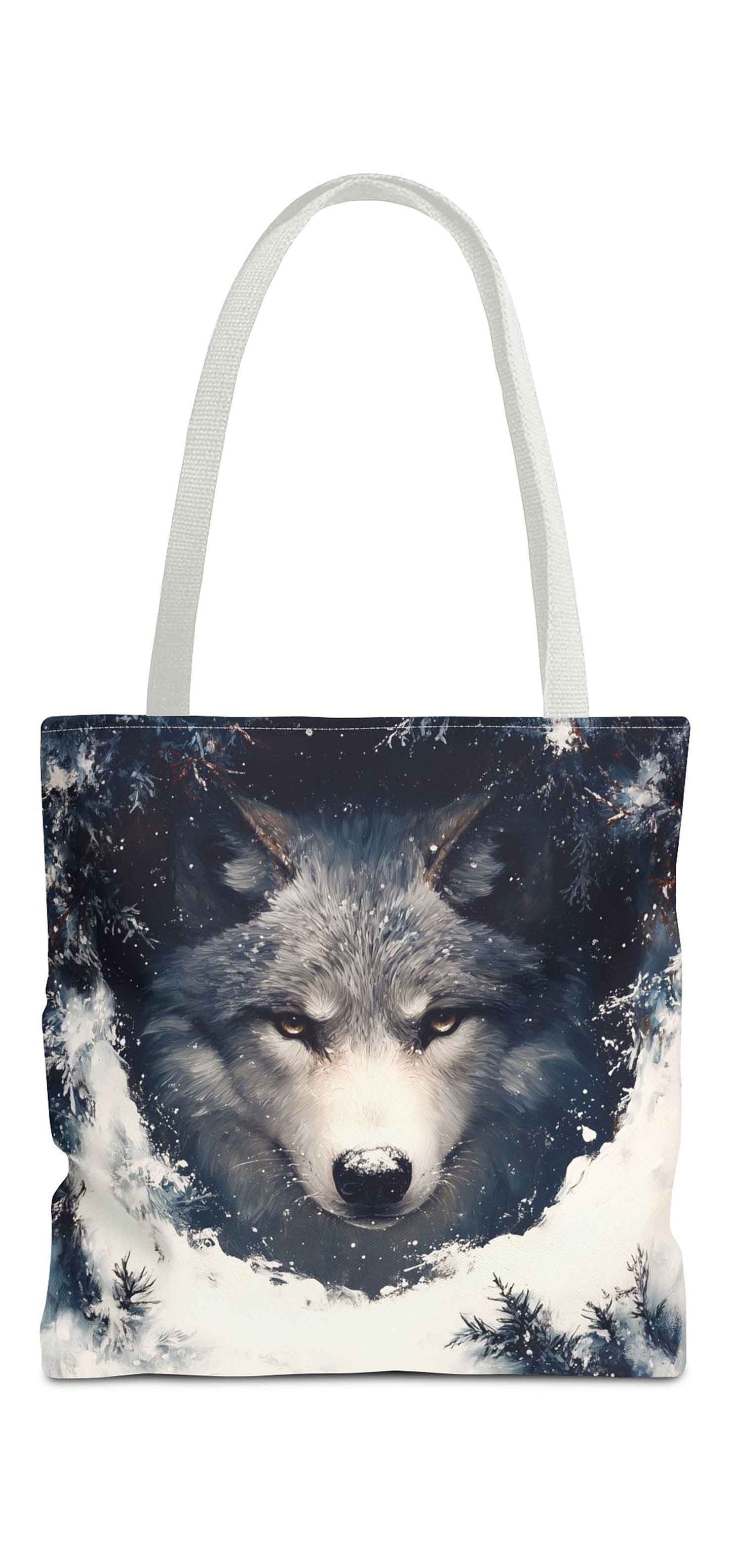 Silent Watcher in the Snow Wolf Tote Bag