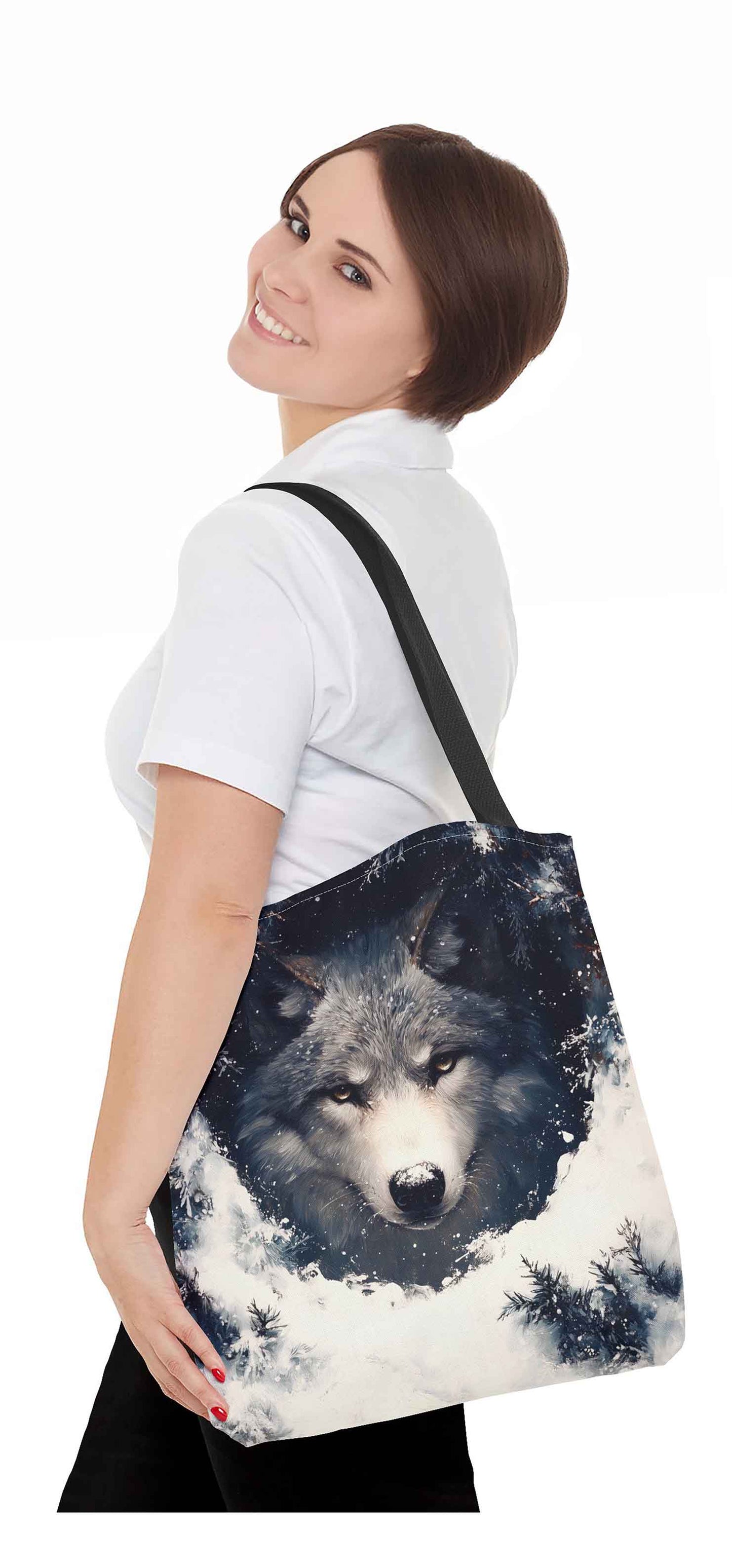 Silent Watcher in the Snow Wolf Tote Bag