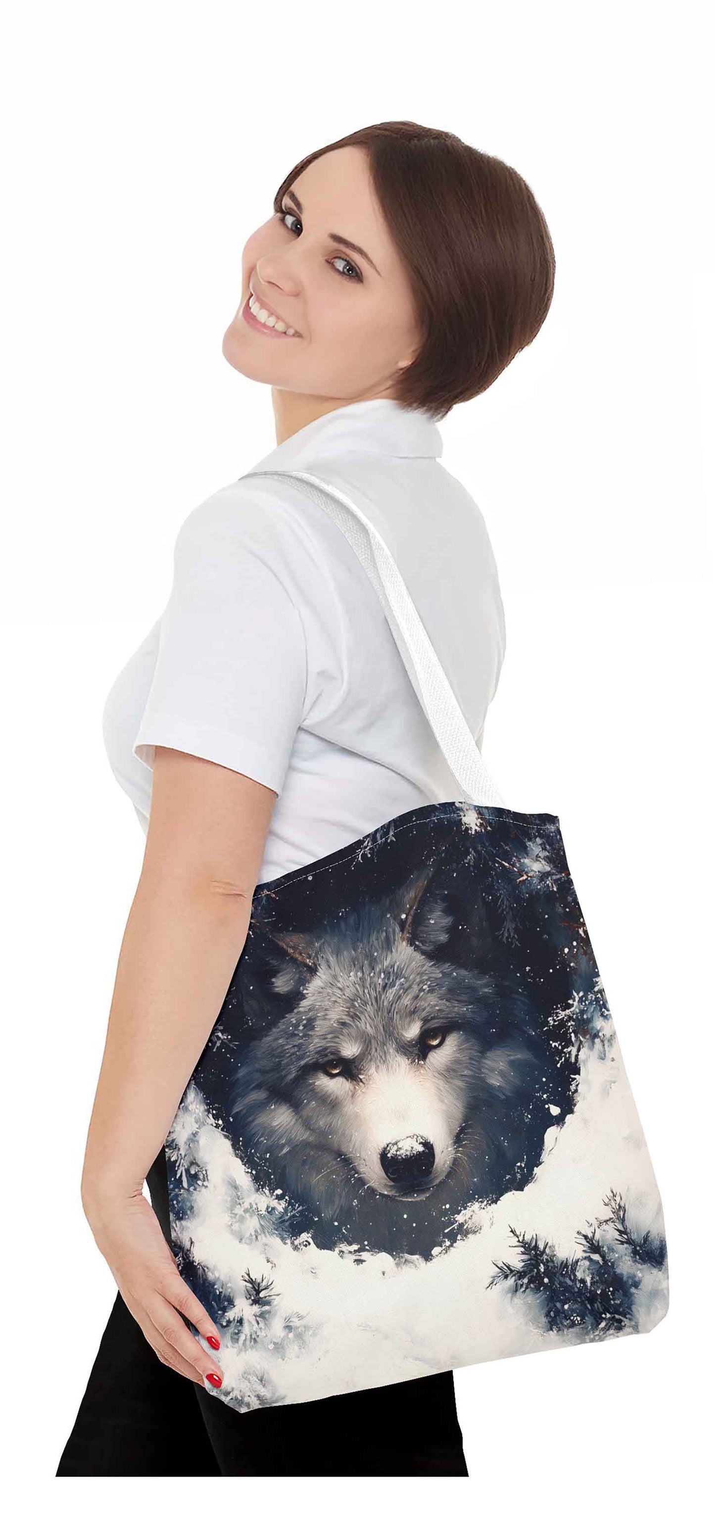 Silent Watcher in the Snow Wolf Tote Bag